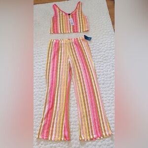 Wild Fable Crocheted Swim CoverUp Pants & Crop Tank MEDIUM NWT pink white yellow